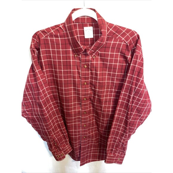 Brooks Brothers 346 Men’s Dress Shirt Size Large Red Striped Business Formal - Picture 1 of 12